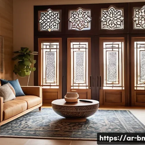 건축자재 브랜드 스토리텔링 방법 - **Prompt:** A cozy and inviting living room in a modern home, infused with authentic Arabic architec...