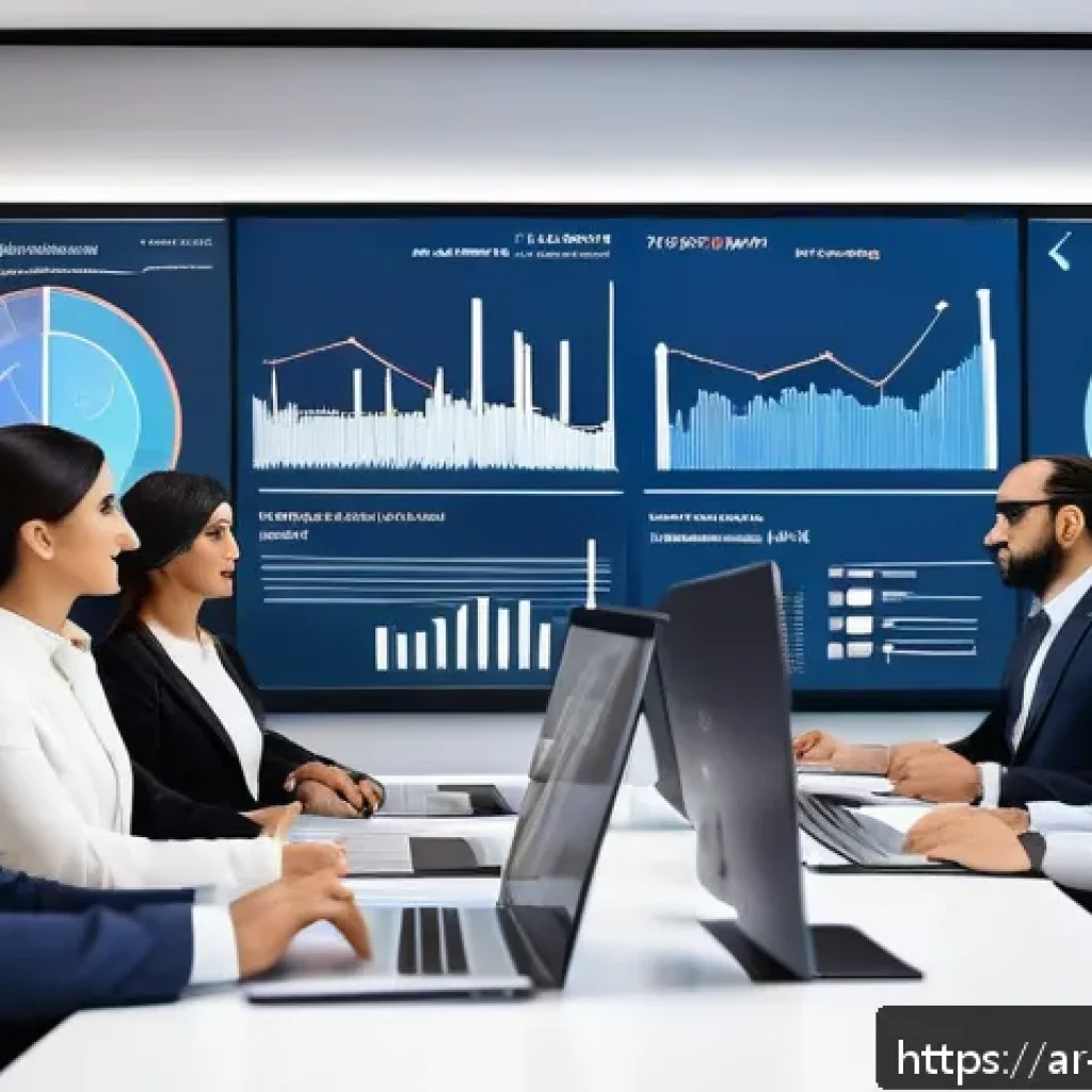 건축자재 판매 네트워크 구축 전략 - A modern Middle Eastern office setting showcasing a diverse Arabic sales team engaged in a digital t...