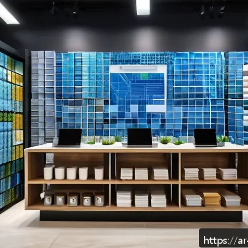 건축자재 마케팅 트렌드 예측 - A modern construction materials showroom in a Middle Eastern city with Arabic signage, featuring int...