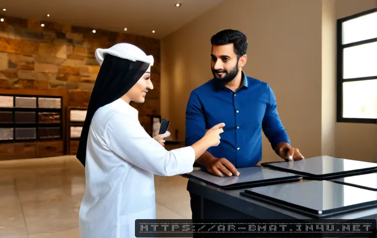 건축자재 마케팅 실무 필수 스킬 - Photorealistic Middle Eastern building materials sales consultant in modest professional attire pres...